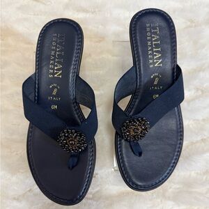 Italian Shoemakers Navy Beaded Sandals